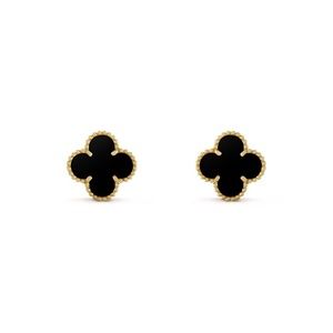 14 K Yellow gold black onyx clover earrings